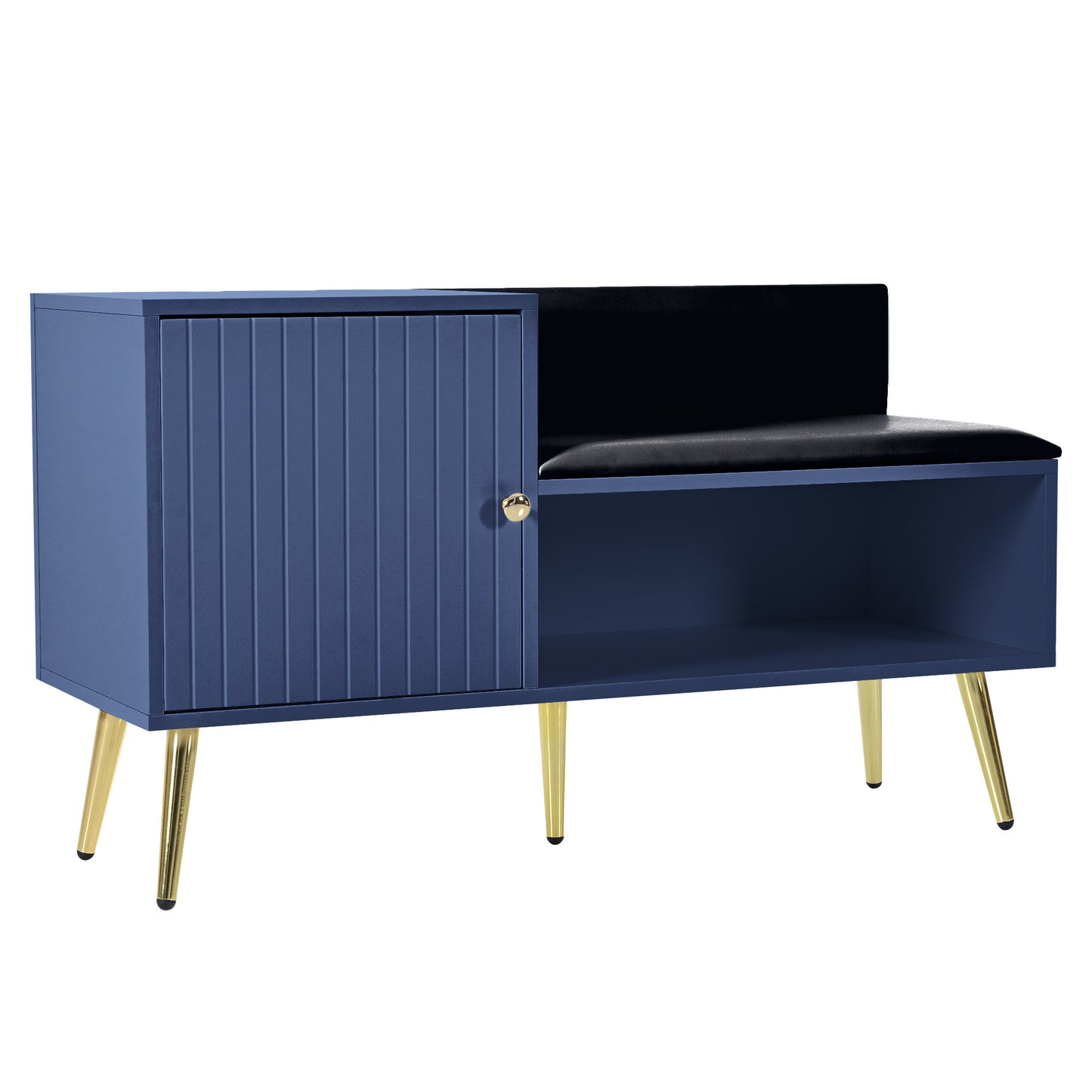Moderne luxuriöse Schuhtruhe in Blau mit Stauraum, gepolsterter Sitzbank und Rückenlehne, Perfekt für den Eingangsbereich