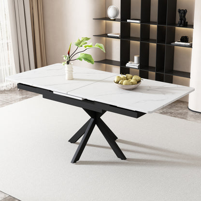 Erweiterbarer Esstisch,  L150/180 x B70 x H76 cm, Kreuzbein-Design, Marmorstruktur, Schwarz und Weiß