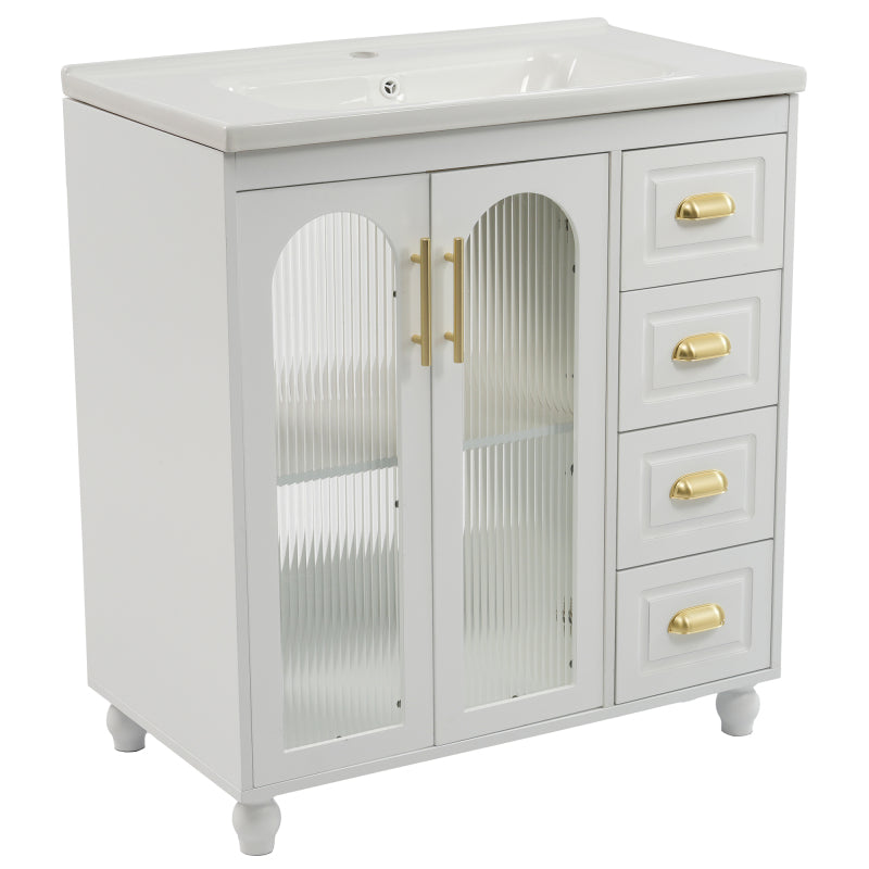 Badmöbel Einzel Waschtisch mit Unterschrank 80cm mit Keramik-Waschbecken,weiß