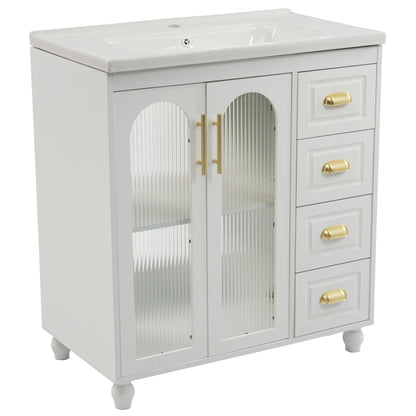 Badmöbel Einzel Waschtisch mit Unterschrank 80cm mit Keramik-Waschbecken,weiß