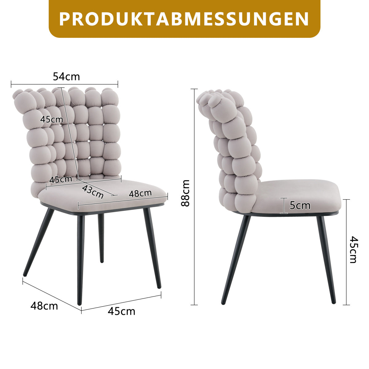 Esszimmerstuhl Samt Hellgrau, Kugelketten-Design, Schwarz-Metallbeine, Modern