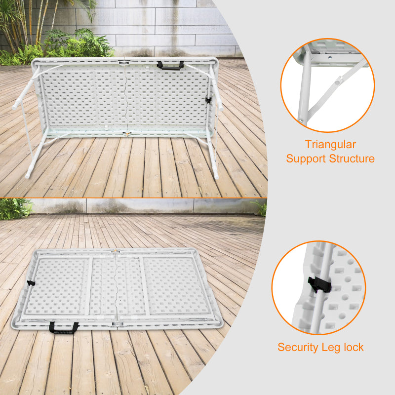 125cm Portable Heavy Duty Folding Table with Handle, Adjustable Height Foldable Table, Multi-Functional Fold up Table for Camping Picnic Parties Indoor/Outdoor, Capacity Weight 135KG (White)