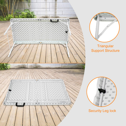 125cm Portable Heavy Duty Folding Table with Handle, Adjustable Height Foldable Table, Multi-Functional Fold up Table for Camping Picnic Parties Indoor/Outdoor, Capacity Weight 135KG (White)