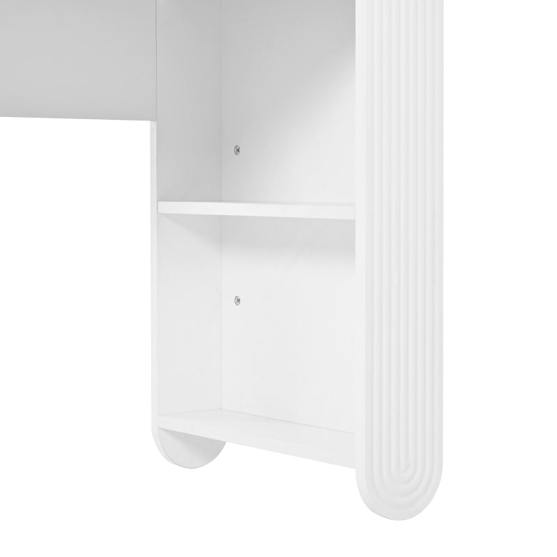 Beleuchteter Schminktisch mit Spiegel & Hocker – Moderner Frisiertisch mit Einstellbarer Helligkeit, Schubladen & Offener Ablage, Weiß, 100×40×138 cm