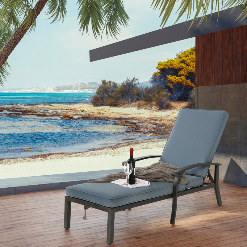 Lounge Patio Chair with Cotton Cushion, Adjustable Reclining Rust-Resistant Aluminum  Poolside Chaise Lounge Furniture, Waterproof Blue Cushion (1pc)