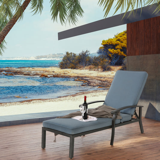Lounge Patio Chair with Cotton Cushion, Adjustable Reclining Rust-Resistant Aluminum  Poolside Chaise Lounge Furniture, Waterproof Blue Cushion (1pc)
