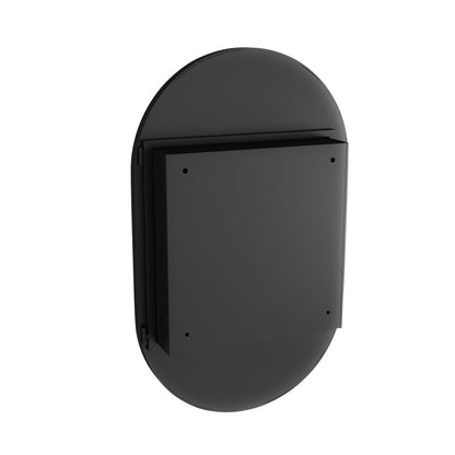 Stylish Oval Mirror Cabinet, Recessed Medicine Cabinet, Wall Cabinet with Metal Framed, Mirror and Adjustable Shelves, Mirror Cabinet with Storage for Bathroom, Living Room and Bedroom, Black