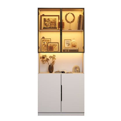 Moderne Vitrine Weiß 80x30x200cm - Glasschrank mit LED-Beleuchtung, Einstellbare Helligkeit & Farbtemperatur, Bücherregal für Sammlerstücke, weiß