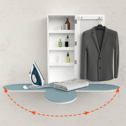 Wand-Bügelschrank mit Spiegel, klappbares Bügelbrett 90° schwenkbar, Bügelstation mit Stauraum & Kleiderhaken