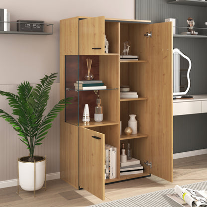 Moderne Vitrine mit LED-Beleuchtung - 150Hcm - Glastür, Mehrzweckregale, 15 Farboptionen, Großer Stauraum, Glasboden, Schaukasten, Präsentationsmöbel, Schrank mit Beleuchtung,Möbel mit Glastür