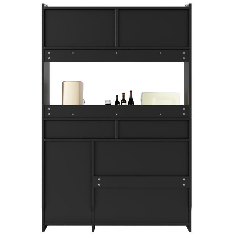 Küchenschrank, Esszimmerschrank mit 2 Schubladen, Sideboard mit LED-Beleuchtung, schwarz