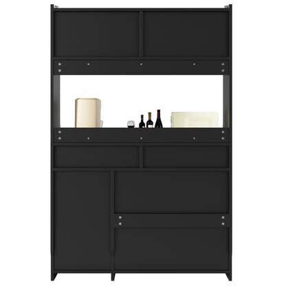 Küchenschrank, Esszimmerschrank mit 2 Schubladen, Sideboard mit LED-Beleuchtung, schwarz