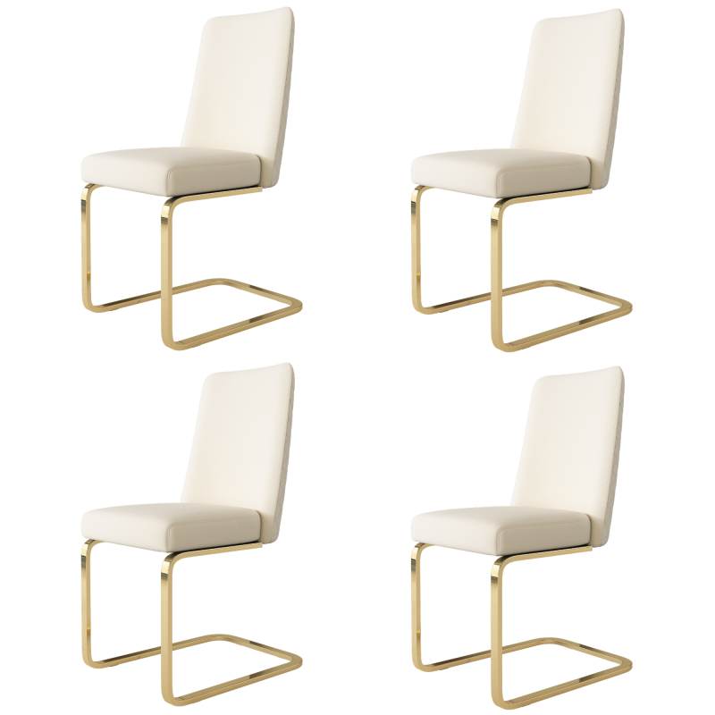 Samt-Esszimmerstuhl, 4er-Set, Schlafzimmer, Lounge-Sessel, Diamant-Rücken-Design, mit goldfarbenen Metall-Stützbeinen, Beige