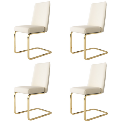 Samt-Esszimmerstuhl, 4er-Set, Schlafzimmer, Lounge-Sessel, Diamant-Rücken-Design, mit goldfarbenen Metall-Stützbeinen, Beige