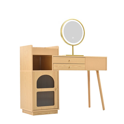 Schminktisch-Set, Kosmetiktisch mit LED-Spiegel und 3-Farbiger Beleuchtung, Schminktisch aus Holz für Schlafzimmerstudio - Maße: B120/H90/T40 cm(ohne Hocker) (Old sku: RN3198724AAA)
