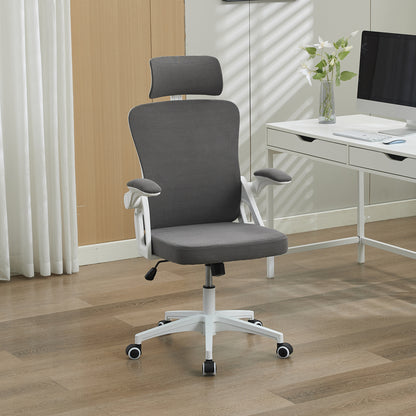 Ergonomischer Netz-Bürostuhl mit verstellbarer Lendenstütze und Kopfstütze – Hochlehner-Exekutive Schreibtischstuhl für Zuhause/Büro. Grau
