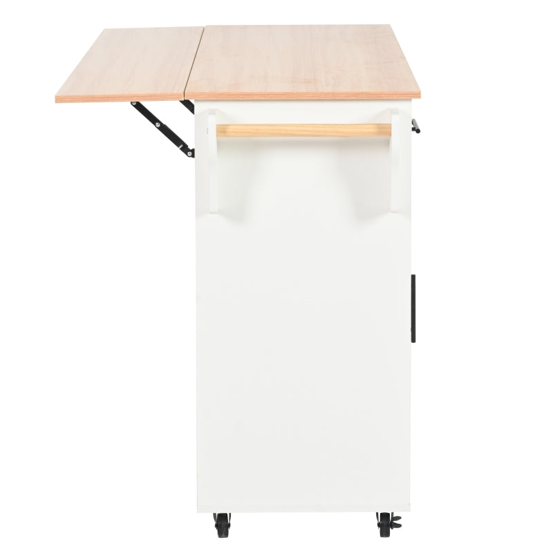 139x46(71)x91,5 cm großer Esswagen/Anrichte, Korpus weiß + Arbeitsplatte in Massivholzmaserung, klappbare Arbeitsplatte, Ablagetür, Rollen, auswechselbare Massivholzfüße, geeignet für Esszimmer, Küche