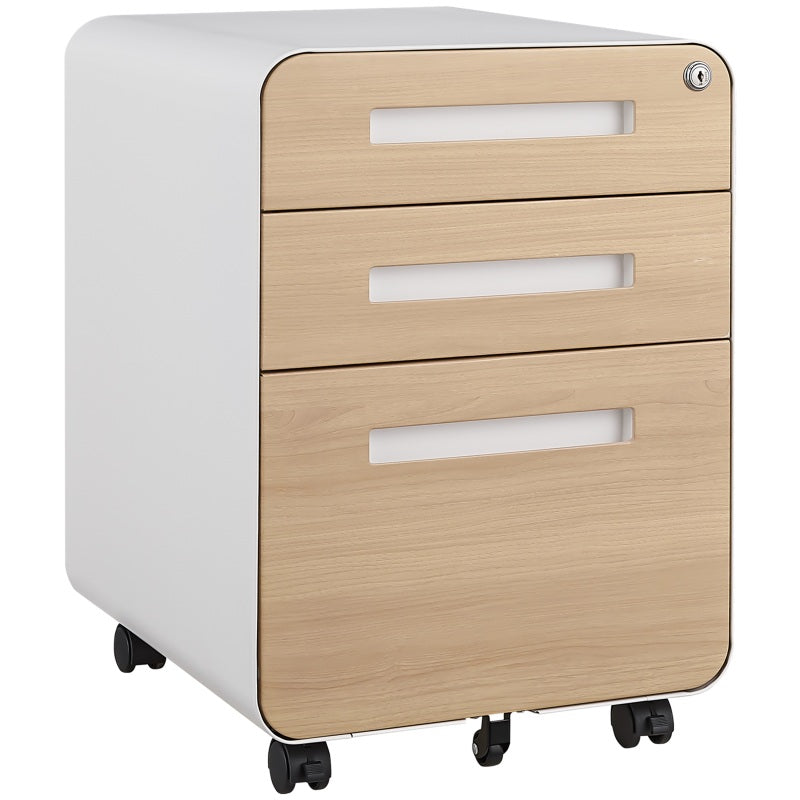 3 Drawer Mobile File Cabinet Under Desk Office,Simple Style Versatile Storage Cabinet for Legal/Letter/A4 Files, 5 Wheel Design Anti-Tilting Cold Rolled Steel Waterproof Moisture-Proof White