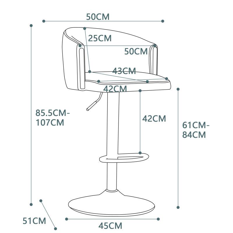 Modern rotatable height adjustable bar stools, modern bar stools for kitchen, bar, and restaurant counters, lift stools with middle backrest and gold footrest (Grau Set of 2)