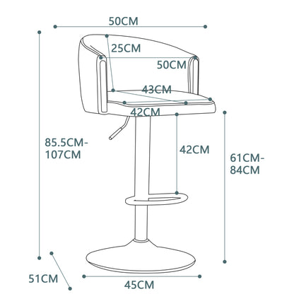 Modern rotatable height adjustable bar stools, modern bar stools for kitchen, bar, and restaurant counters, lift stools with middle backrest and gold footrest (Grau Set of 2)