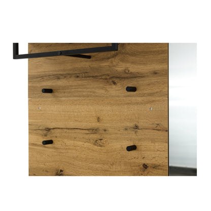 Garderoben Set in Holzoptik mit Spiegel, Schuhbank (104 x 39 cm) mit Polster, Schuhschrank, Schublade, Regal, Kleiderhaken – Praktisches Design für den Eingangsbereich