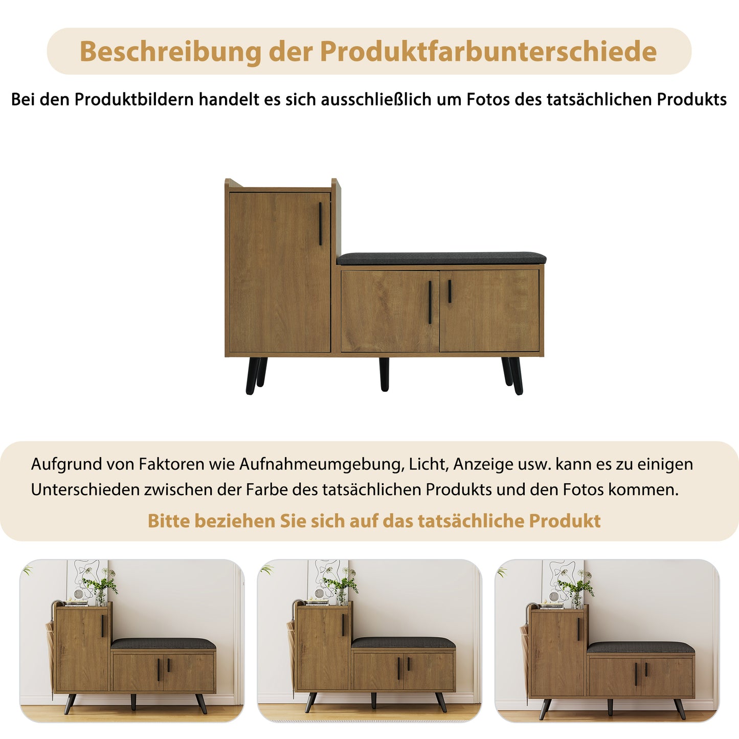 Moderne Schuhbank Schuhtruhe Sitzbank mit drei Stauraum Türen