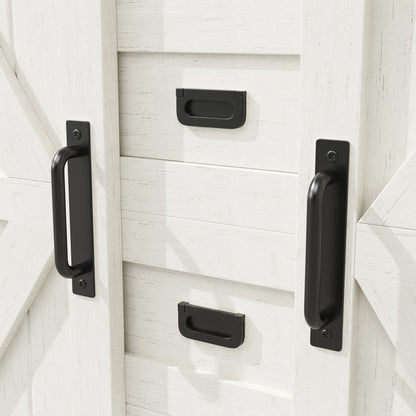 Küchenschrank 115x40x175cm hohes Sideboard Weiß mit App-LED-Beleuchtung, X-Design Schiebetüren, 2 Schubladen & Magnetklappen, Küchenbuffet