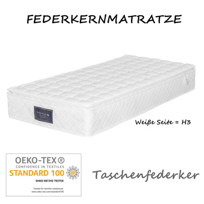 Polsterbett Mit seinem gepolstertes Kopfteil Einzelbett mit Lattenrost, 90x200cm ,in Blau Leinen,  mittelfest  (Mit Federkernmatratze)