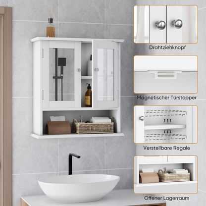 Badezimmerschrank mit Spiegel, weißer Arzneischrank mit verstellbarem Regal, Toilettenschrank in Waschküche und Küche