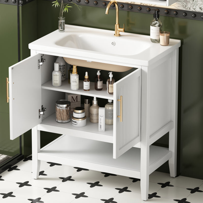 Badmöbel Einzel Waschtisch mit Unterschrank 80cm mit Keramik-Waschbecken,weiß
