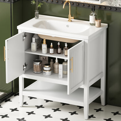 Badmöbel Einzel Waschtisch mit Unterschrank 80cm mit Keramik-Waschbecken,weiß