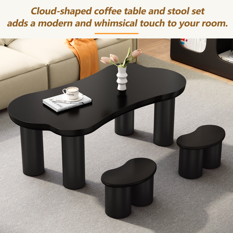 Unregelmäßiger Couchtisch in Knochenform mit 2 kleinen Bänken, großer Couchtisch L 113 cm, B 58 cm, H 40,5 cm, Tischplatte aus MDF und Beine aus PVC mit Filzboden, unregelmäßiger Couchtisch
