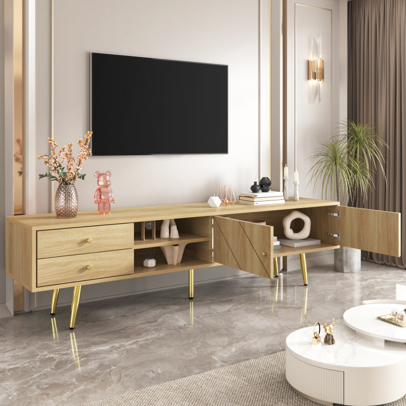 TV-Schrank 160 cm mit Goldfüßen, Zwei Schubladen und Einzigartig Gestalteten Türen