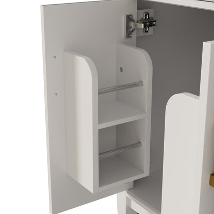 Badezimmer-Unterschrank 90×46×87 cm, weiß lackiert, Keramikwaschbecken, leise Schubladendämpfung, Massivholzbeine, viel Stauraum, goldene Griffe