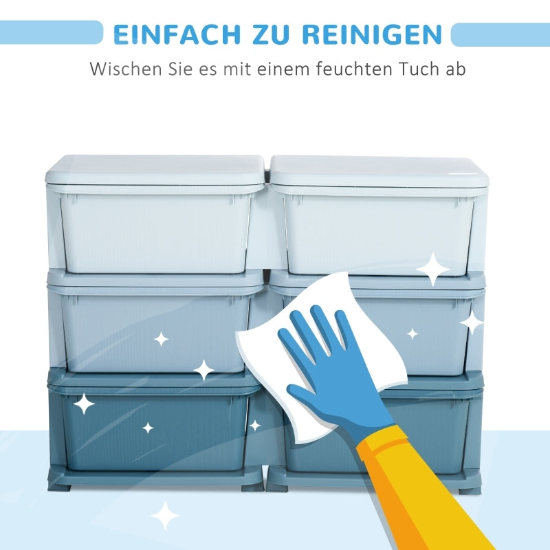 Aufbewahrungsbox Kunststoff, 6 Schubladen, Spielzeug Organizer, Kommode Kinderzimmer, Blau