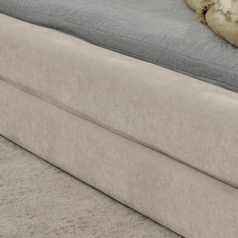 Doppelbett 160×200 cm, Chenille Stoff, komfortable Rückenlehne, robustes Eukalyptus- und Eisengestell, einfach zu montieren, Beige (ohne Matratze)