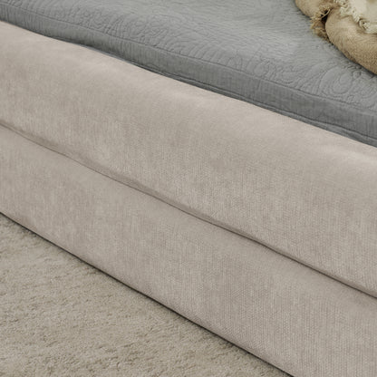 Doppelbett 160×200 cm, Chenille Stoff, komfortable Rückenlehne, robustes Eukalyptus- und Eisengestell, einfach zu montieren, Beige (ohne Matratze)