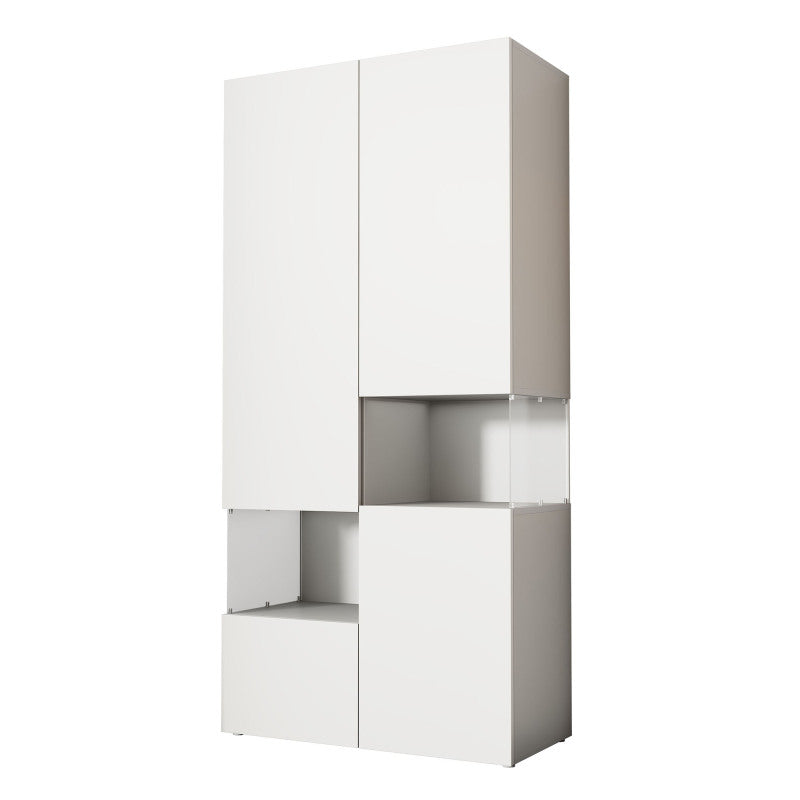 Vitrine mit LED-Beleuchtung, Hochschrank mit transparentes Acryl, für Wohnzimmer Büro Küche, offene Lagerung, Weiß