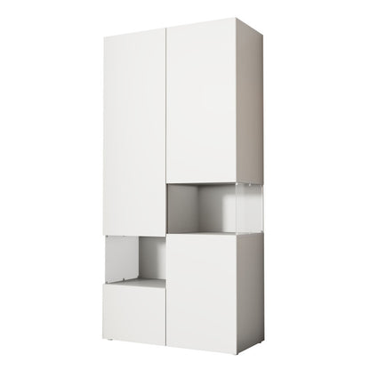 Vitrine mit LED-Beleuchtung, Hochschrank mit transparentes Acryl, für Wohnzimmer Büro Küche, offene Lagerung, Weiß