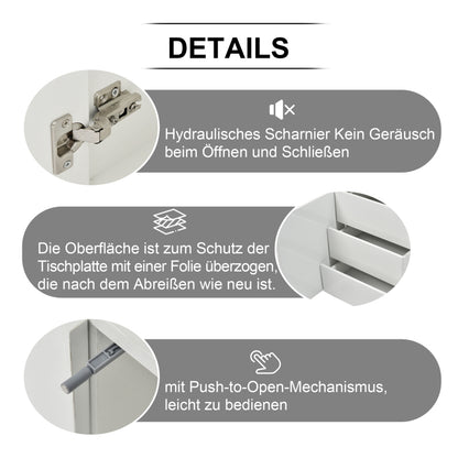 Sideboard Schrank Modern Wohnzimmer Beistellschrank Standschrank Kommode Highboard Anrichte Möbel 2 Türen 3 Schubladen Hochglanz Sideboard mit LED Licht Grifflose 140x35x72.5cm - Weiß
