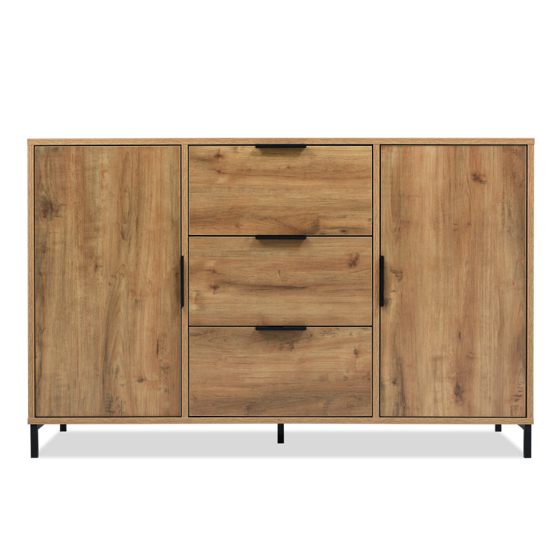 Kommode mit 2 Türen und 3 Schubladen, 120 x 40 x 76 cm in Dunkle Eiche, Verstellbare Ablage, Sideboard Highboard für Schlafzimmer & alle Wohnräume