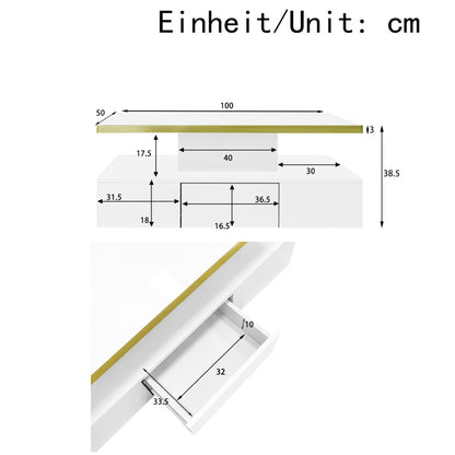Couchtisch, Tisch mit Schubladen, Hochglanzlackierung, Beistelltisch mit zwei Ablageebenen. Mit LED-Licht