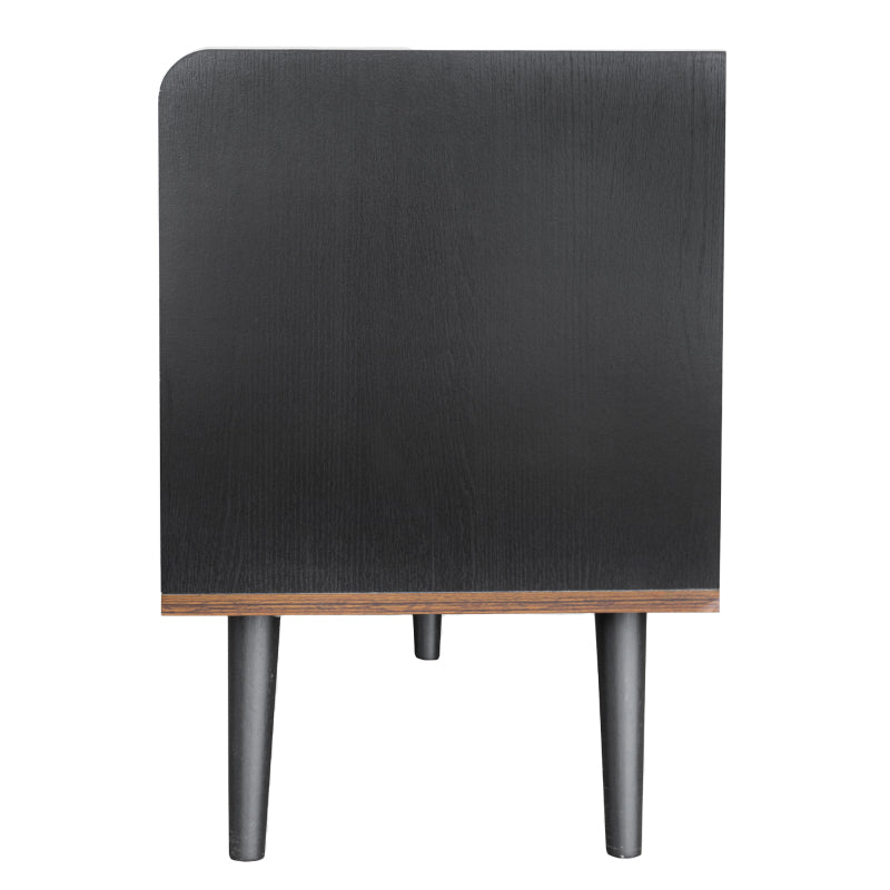 TV-Schrank mit zwei Schubladen, Fernsehtisch TV Board, TV- Lowboard niedrige Platte mit zwei Schiebetüren. Exquisite Textur. Schwarz und natürliches Holzfarbe. H58/L160/T40 cm