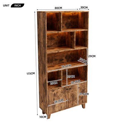 Bücherregal, LED-Farbwechsel-Ambientelicht, Fernbedienung, einfache Form, braun