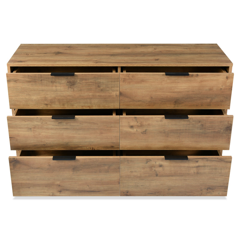 Kommode, Sideboard mit 6 Schubladen, 120 x 40 x 76 cm in Dunkle Eiche, Sideboard Highboard für Schlafzimmer & alle Wohnräume