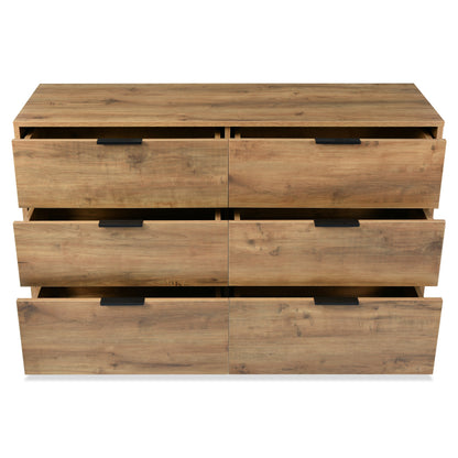 Kommode, Sideboard mit 6 Schubladen, 120 x 40 x 76 cm in Dunkle Eiche, Sideboard Highboard für Schlafzimmer & alle Wohnräume