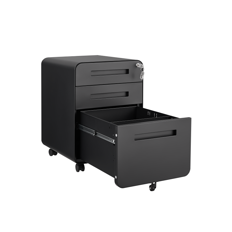 3 Drawer Mobile File Cabinet Under Desk Office,Simple Style Versatile Storage Cabinet for Legal/Letter/A4 Files, 5 Wheel Design Anti-Tilting Cold Rolled Steel Waterproof Moisture-Proof Black