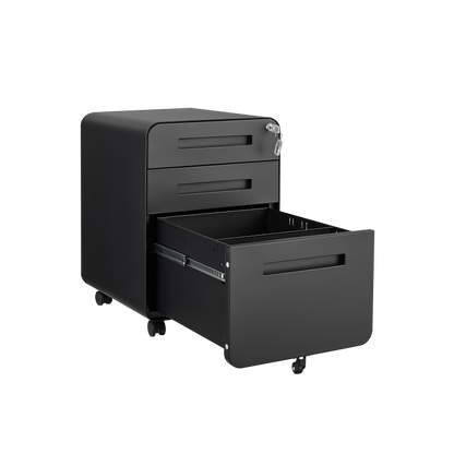 3 Drawer Mobile File Cabinet Under Desk Office,Simple Style Versatile Storage Cabinet for Legal/Letter/A4 Files, 5 Wheel Design Anti-Tilting Cold Rolled Steel Waterproof Moisture-Proof Black