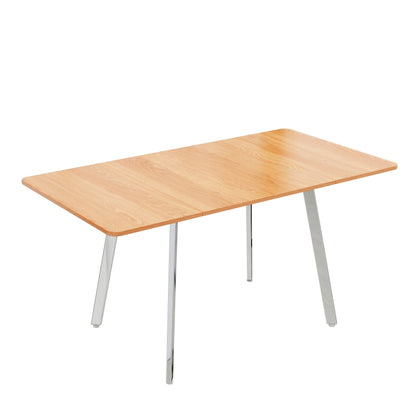 Moderner minimalistischer Esstisch im eleganter Naturfarbe und silber verchromt Beine – 140 cm x 80 cm