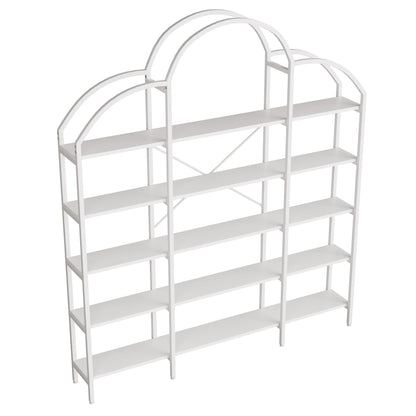 Regal 170x26x190 cm aus Stahl & MDF, 5 Ebenen Bücherregal mit Wolken-Dekor, modernes Standregal, stabil & pflegeleicht, Weiß